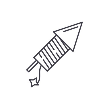 Başlatan fireworks simgesini kavramı satır. Başlatan fireworks vektör lineer illüstrasyon, sembol, işareti
