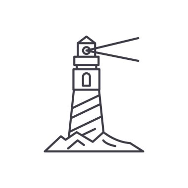 Deniz Feneri shore satırı simgesi kavramı. Deniz Feneri shore vektör lineer illüstrasyon, sembol, işareti