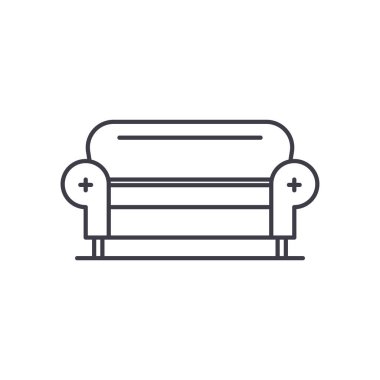 Oturma odası kanepe satırı simgesi kavramı. Oturma odası kanepe vektör lineer illüstrasyon, işaret, sembol