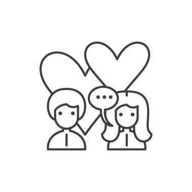 Aşk ilişki satır simgesi kavramı. Aşk ilişki vektör lineer illüstrasyon, sembol, işareti