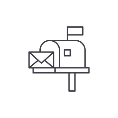 Posta kutusu satırı simgesi kavramı. Posta kutusu vektör lineer illüstrasyon, sembol, işareti