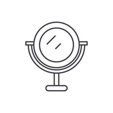 Makyaj aynası satırı simgesi kavramı. Makyaj aynası vektör lineer illüstrasyon, sembol, işareti