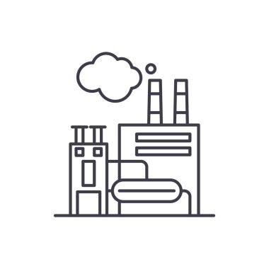 Üretim tesisi satırı simgesi kavramı. Üretim tesisi vektör lineer illüstrasyon, sembol, işareti