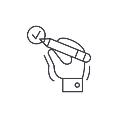 İşareti satırı simgesi kavramı yapılır. Mark vektör lineer illüstrasyon, işaret, sembol