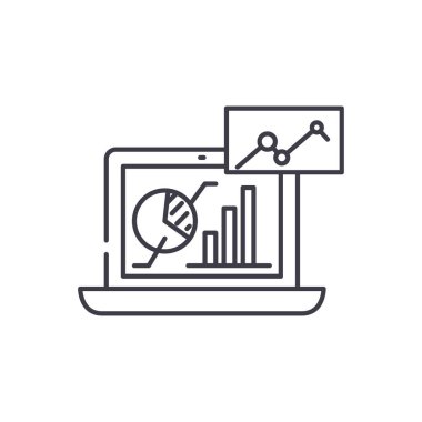 Pazarlama analiz satırı simgesi kavramı. Pazarlama analiz vektör lineer illüstrasyon, sembol, işareti