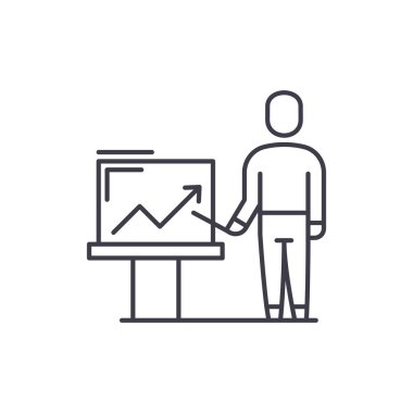 Pazarlama tanıtımı satırı simgesi kavramı. Pazarlama tanıtımı vektör lineer illüstrasyon, sembol, işareti