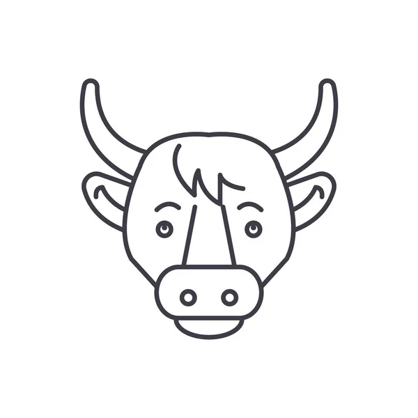 Komik inek satırı simgesi kavramı. Komik inek vektör lineer illüstrasyon, sembol, işareti — Stok Vektör
