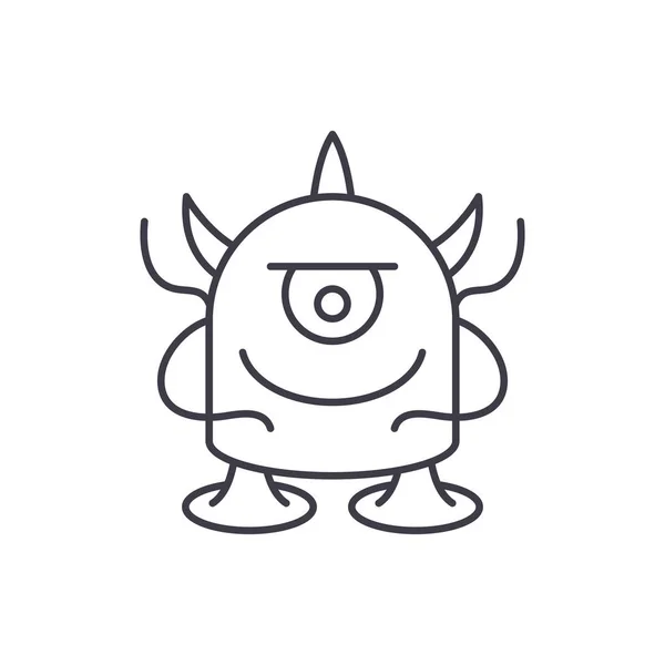 Śmieszne monster linii ikona koncepcja. Śmieszne potwór wektor ilustracja liniowa, symbol, znak — Wektor stockowy