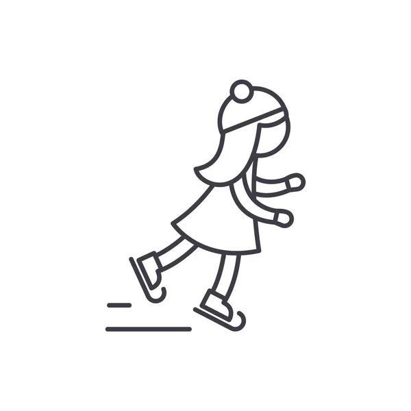 Kız paten satırı simgesi kavramı. Kız paten doğrusal vektör çizim, sembol, işareti — Stok Vektör