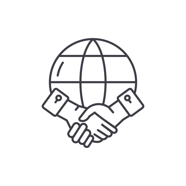 Globální partnerství řádku ikonu koncept. Globální partnerství pro vektorové ilustrace lineární, symbol, znak — Stockový vektor