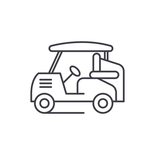 Golf Car Line Icon-Konzept. Golf Auto Vektor lineare Darstellung, Symbol, Zeichen — Stockvektor