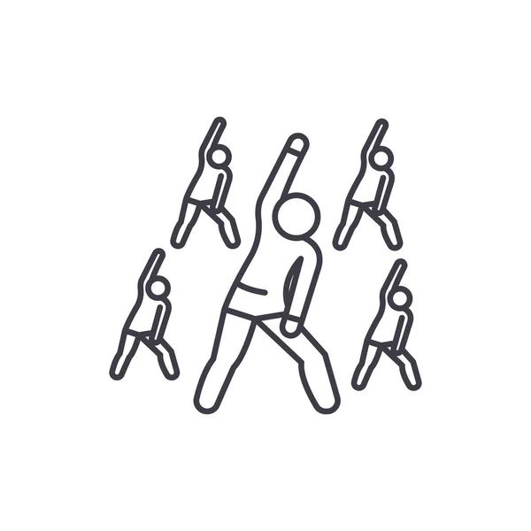 Concepto de icono de línea fitness grupal. Grupo vector fitness ilustración lineal, símbolo, signo — Vector de stock