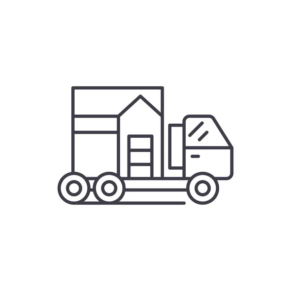 Haus Transport Line Icon-Konzept. Haus Transport Vektor lineare Illustration, Symbol, Zeichen — Stockvektor