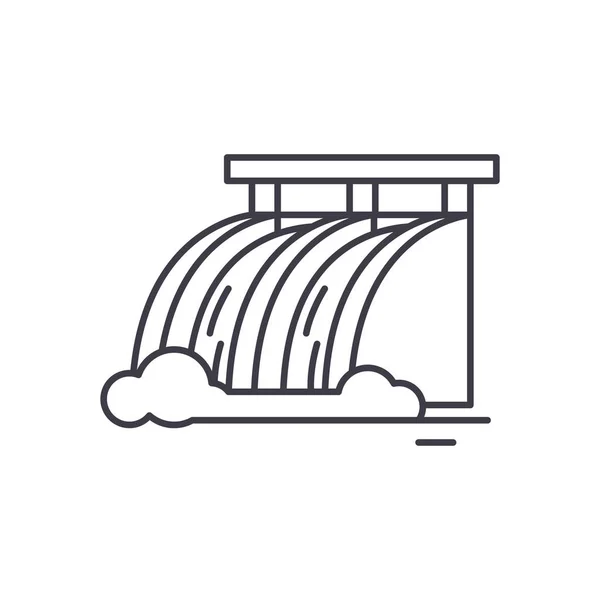 Wasserkraftwerk-Icon-Konzept. Lineare Darstellung, Symbol, Zeichen eines Wasserkraftwerks — Stockvektor
