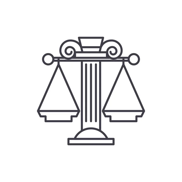 Концепция иконки судебной системы. Судебная система векторная линейная иллюстрация, символ, знак — стоковый вектор