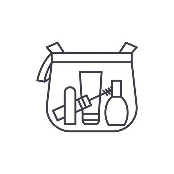 Maquillaje concepto de línea de bolsa icono. Maquillaje bolsa vector lineal ilustración, símbolo, signo — Vector de stock