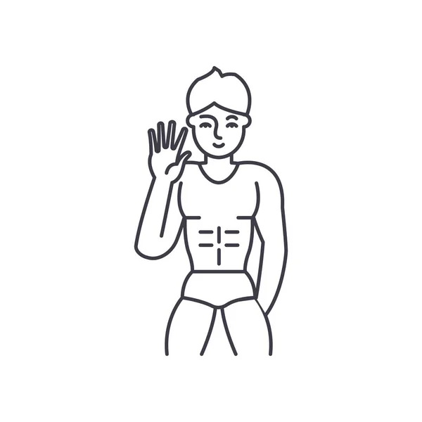 男性脱衣舞线图标概念。男性脱衣舞矢量线性例证, 符号, 标志 — 图库矢量图片