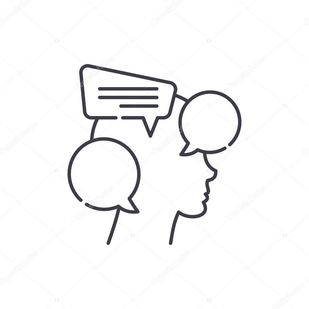 Internal dialogue line icon concept. Internal dialogue vector linear illustration, symbol, sign