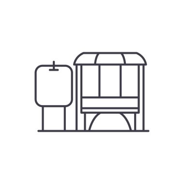 Mini benzin istasyonu hat simgesi kavramı. Mini benzin istasyonu vektör lineer illüstrasyon, sembol, işareti