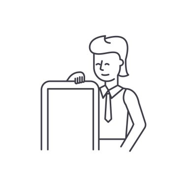 Mobil uygulama geliştirme satırı simgesi kavramı. Mobil uygulama geliştirme vektör lineer illüstrasyon, sembol, işareti