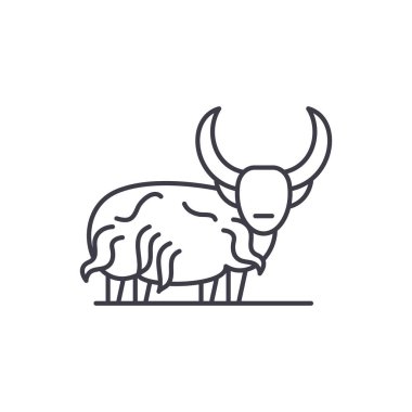 Dağ boğa satırı simgesi kavramı. Dağ boğa vektör lineer illüstrasyon, sembol, işareti
