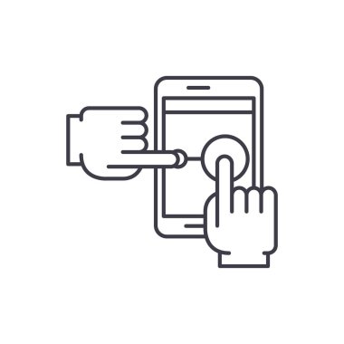 Multi touch satırı simgesi kavramı. Multi touch doğrusal vektör çizim, sembol, işareti