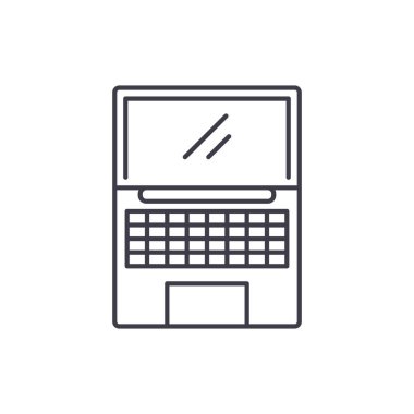 Netbook satırı simgesi kavramı. Netbook vektör lineer illüstrasyon, sembol, işareti