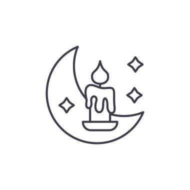 Gece saat satırı simgesi kavramı. Gece vakti vektör lineer illüstrasyon, sembol, işareti