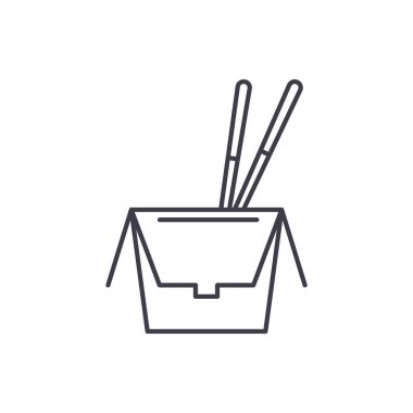 Satırı simgesi kavramı kutu erişte. Bir kutu içinde erişte vektör lineer illüstrasyon, sembol, işareti