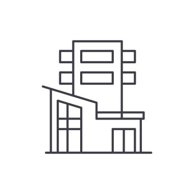 Ofis hattı simgesi kavramı. Ofis Binası doğrusal vektör çizim, sembol, işareti