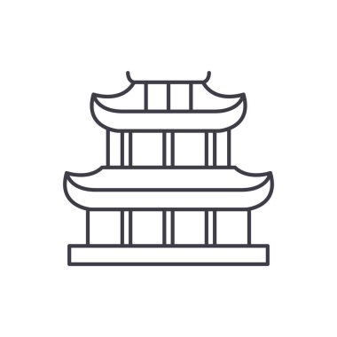 Pagoda satırı simgesi kavramı. Pagoda vektör lineer illüstrasyon, sembol, işareti