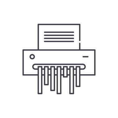 Kağıt parçalayıcı satırı simgesi kavramı. Kağıt parçalayıcı vektör lineer illüstrasyon, sembol, işareti