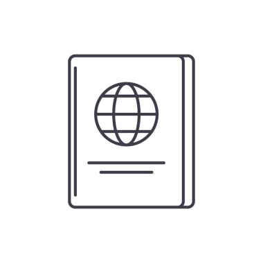 Pasaport satırı simgesi kavramı. Pasaport vektör lineer illüstrasyon, sembol, işareti