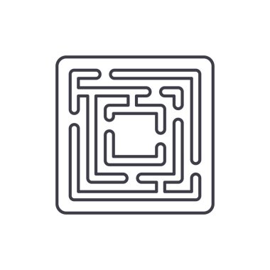 Labirent satırı simgesi kavramı yolundaki. Labirent vektör lineer illüstrasyon, sembol, işareti yolunda