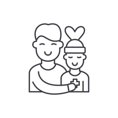 Hasta bakımı hat simgesi kavramı. Hasta bakımı vektör lineer illüstrasyon, sembol, işareti