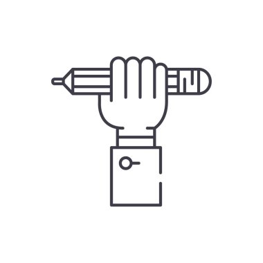 Kalem Çizim satırı simgesi kavramı. Karakalem doğrusal vektör çizim, sembol, işareti