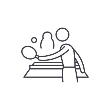 Ping pong oyun satır simgesi kavramı. Ping pong oyun doğrusal vektör çizim, sembol, işareti