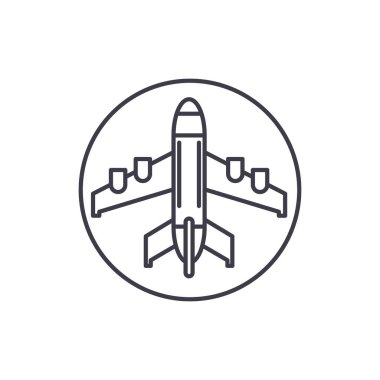 Uçak iniş satırı simgesi kavramı. Uçak iniş doğrusal vektör çizim, sembol, işareti