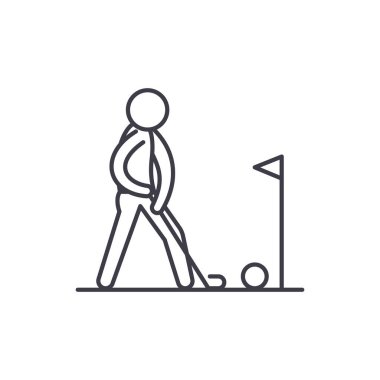 Golf satırı simgesi kavramı oynamak. Oynarken golf vektör lineer illüstrasyon, sembol, işareti