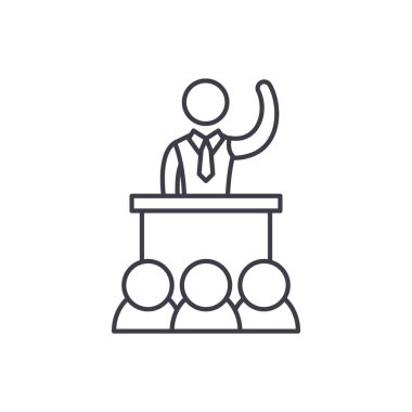 Siyasi performans satırı simgesi kavramı. Siyasi performans vektör lineer illüstrasyon, sembol, işareti