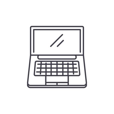 Taşınabilir bilgisayar satırı simgesi kavramı. Taşınabilir bilgisayar vektör lineer illüstrasyon, sembol, işareti