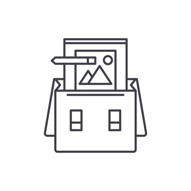 Portföy satırı simgesi kavramı. Portföy vektör lineer illüstrasyon, sembol, işareti