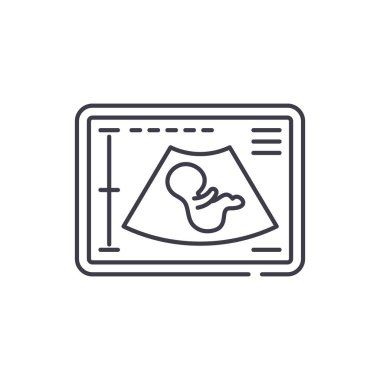 Hamilelik ultrason satırı simgesi kavramı. Hamilelik ultrason vektör lineer illüstrasyon, sembol, işareti