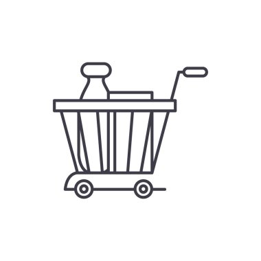 Ürün sepeti satırı simgesi kavramı. Ürün sepeti vektör lineer illüstrasyon, sembol, işareti