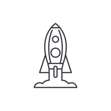 Roket fırlatma satırı simgesi kavramı. Roket fırlatma vektör lineer illüstrasyon, sembol, işareti