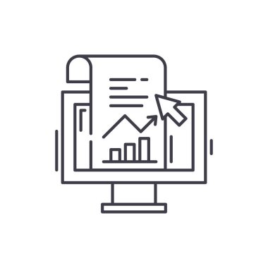 Satış İstatistikleri satır simgesi kavramı. Satış İstatistikleri vektör lineer illüstrasyon, sembol, işareti