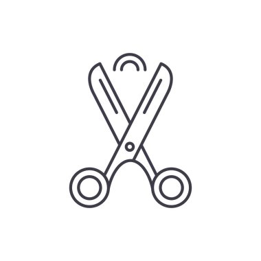 Makas satırı simgesi kavramı. Makas vektör lineer illüstrasyon, sembol, işareti