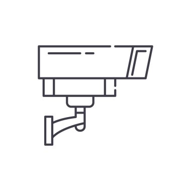 Güvenlik kamera satırı simgesi kavramı. Güvenlik kamera vektör lineer illüstrasyon, sembol, işareti