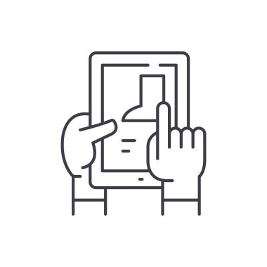 Online mağaza satırı simgesi kavramı malların yelpazesi. Online mağaza vektör lineer illüstrasyon, sembol, işareti malların seçimi