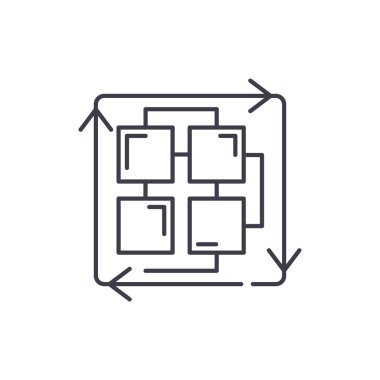 İşlemleri satır simgesi kavramı dizisi. Süreçleri vektör lineer illüstrasyon, sembol, işareti dizi